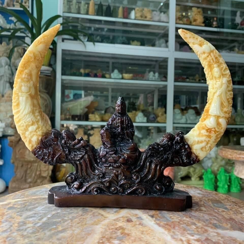 Ngà quan âm đá đúc - cao 21cm
