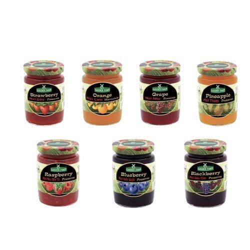 Mứt trái cây Golden Farm các loại hũ 210g (dâu, việt quất, nho, thơm, phúc bồn tử, cam)