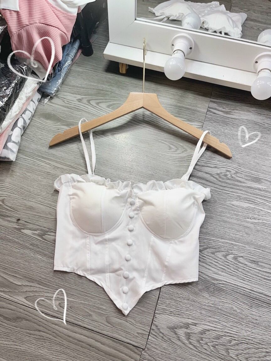 Áo hai dây có mút ngực dáng croptop nút bọc