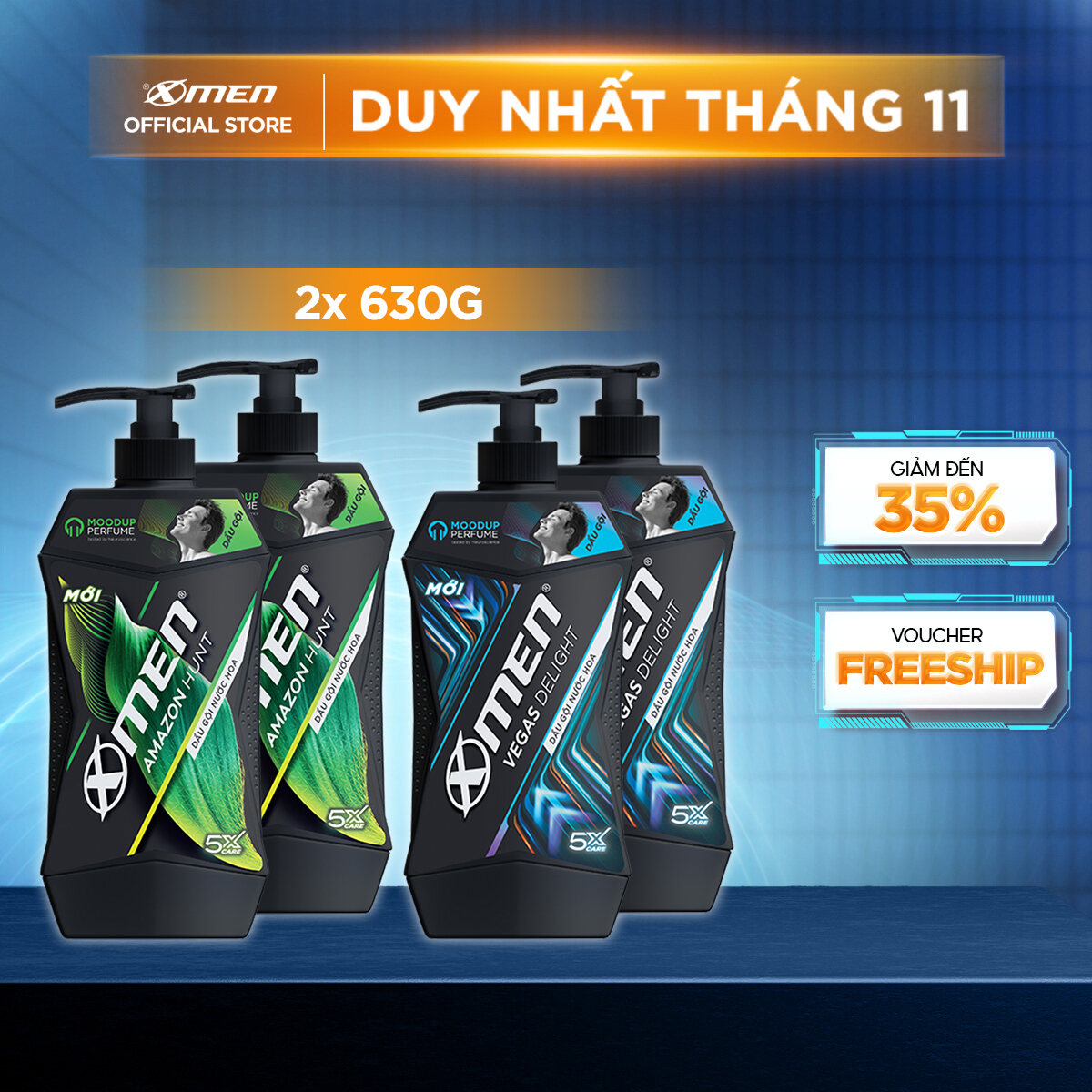 [Mới] Combo 2 Dầu gội Xmen Amazon Hunt/ Vegas Delight 630g - Công nghệ mùi hương giúp tinh thần phấn