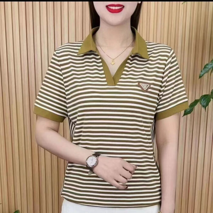 Áo Thun Polo Tay Ngắn Dáng Rộng Cho Phụ Nữ Trung Niên Mẹ Trang Phục Công Sở Phong Cách Hàn Quốc Cổ P