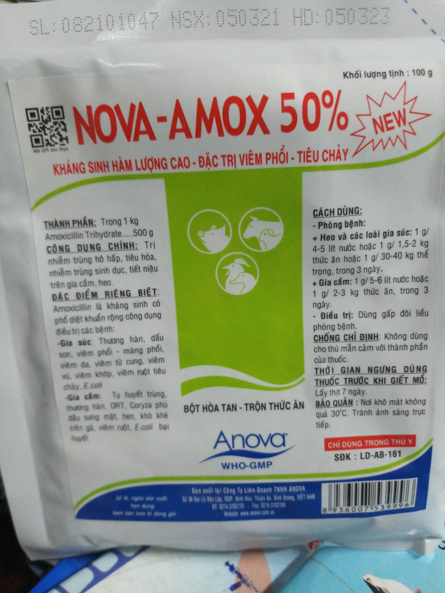 Nova amox 50% 100 gram hen, khò