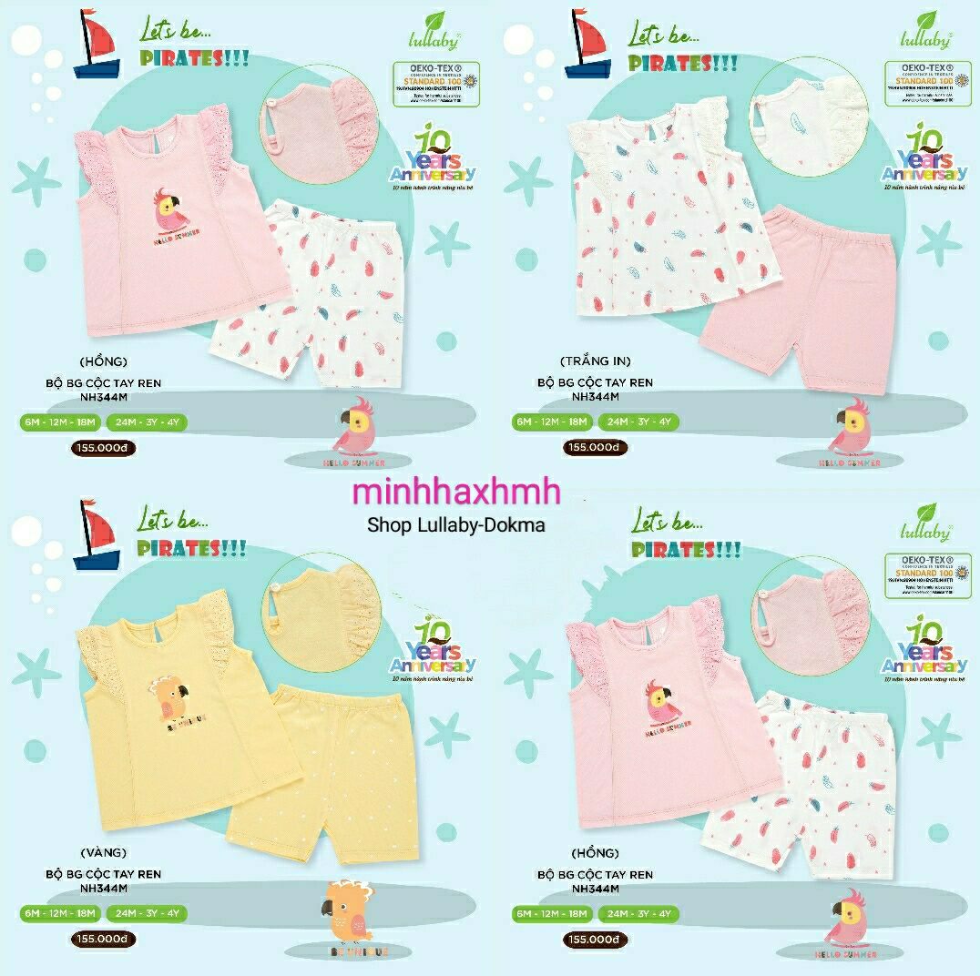 Bộ cộc tay lullaby bé gái chữ a, cánh tiên 2022 chất cotton mềm, mát