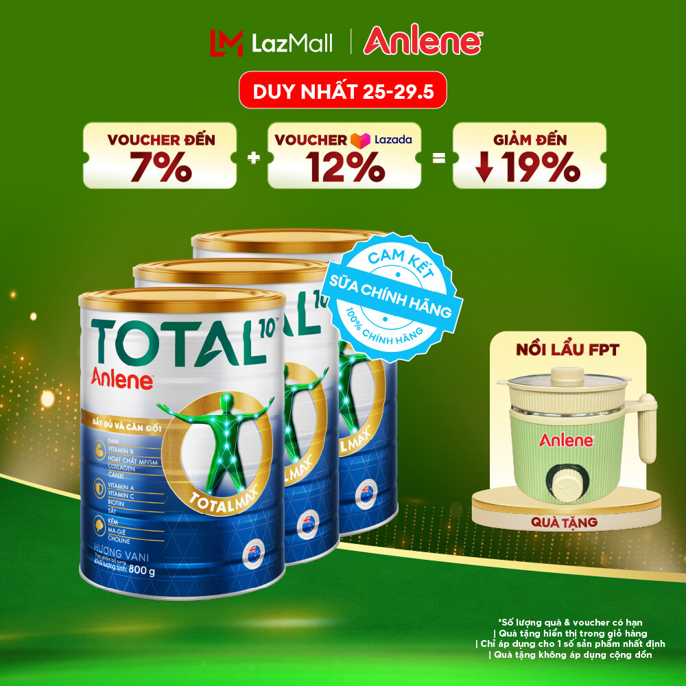 [Voucher giảm đến 26%]Combo 3 Sữa Bột Bổ Sung Dinh Dưỡng Anlene Total 10 Lon 800G
