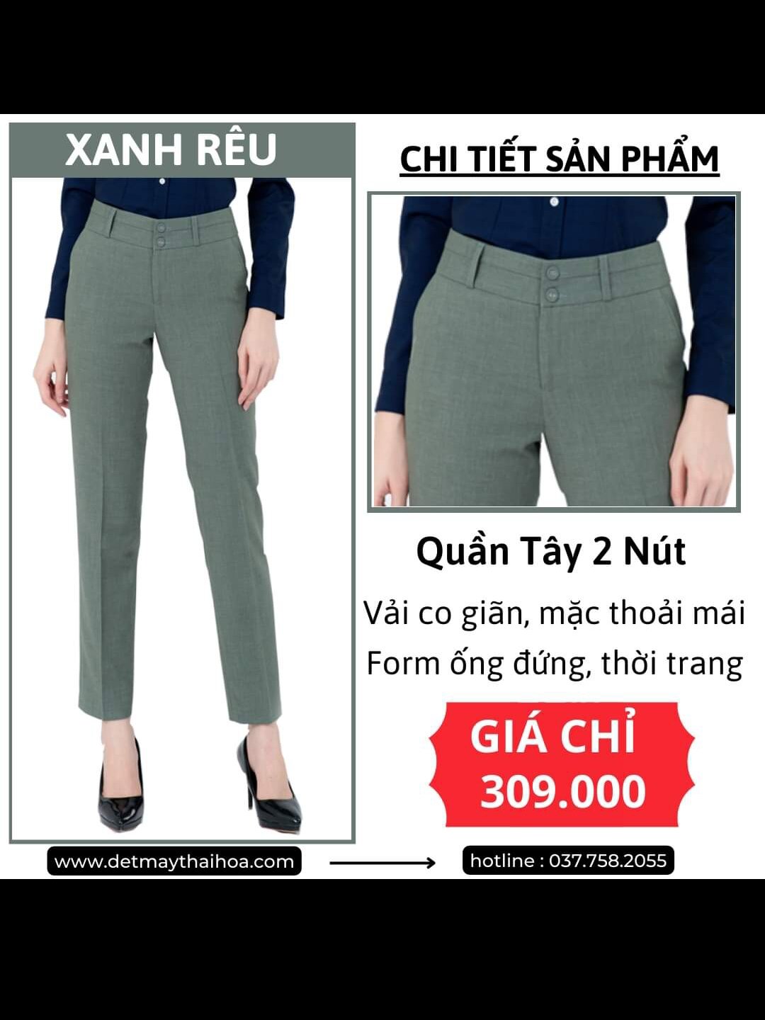 Quần tây Thái Hòa màu xanh rêu, áo sơ mi màu xanh đen co giãn