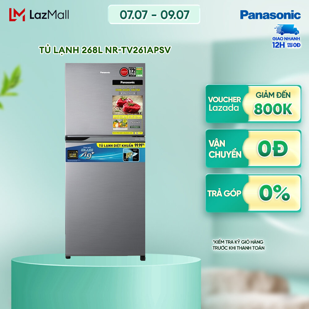 Tủ lạnh panasonic inverter 234 lít nr-tv261apsv - diệt khuẩn 99.99% - tiết kiệm điện - bảo hành chính hãng 24 tháng