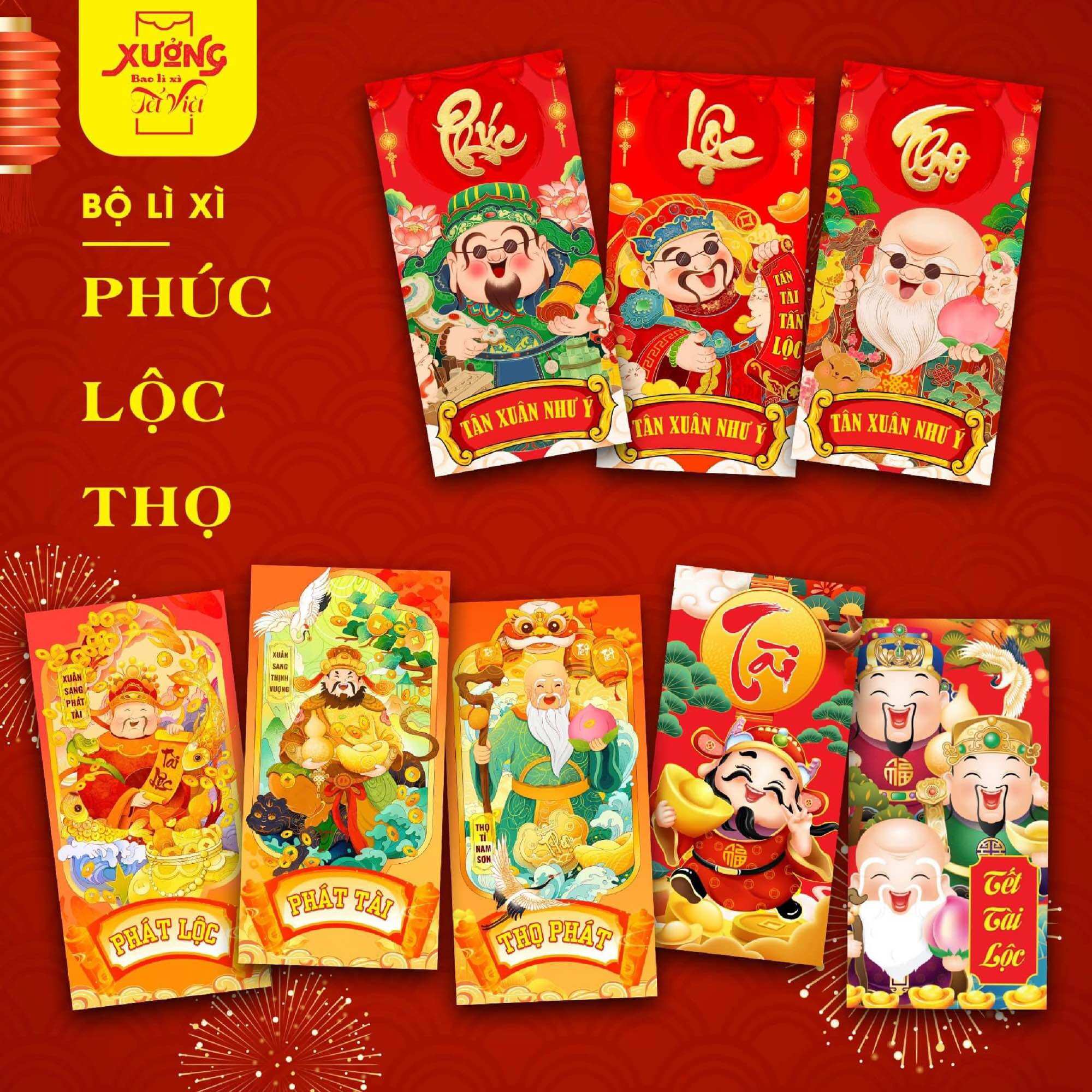 100 bao lì xì phúc lộc thọ, bao lì xì tết 2024
