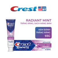 Kem Đánh Răng CREST Nhập Khẩu Mỹ 3D White Radiant Mint/ Advanced Charcoal Tuýp 93G