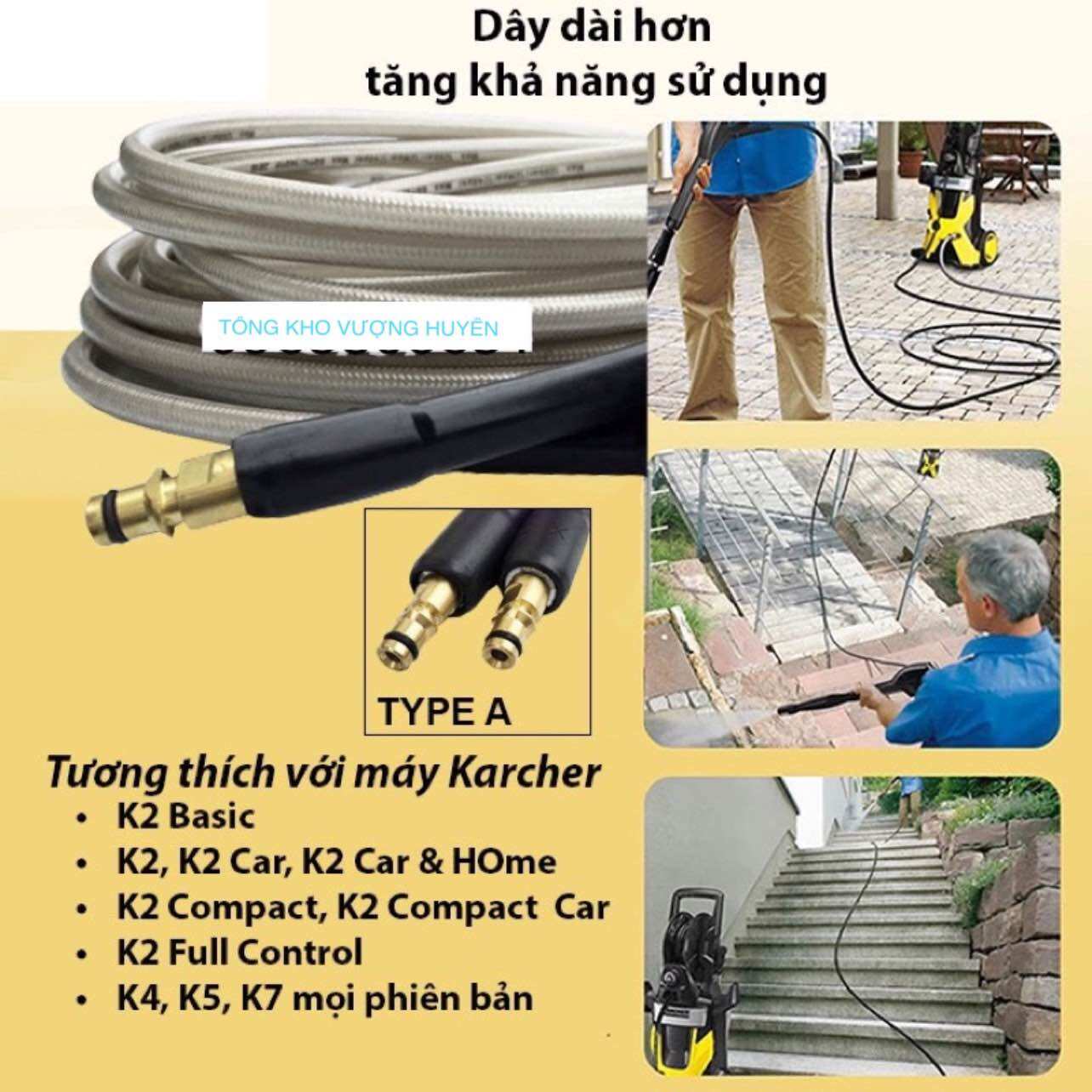 Dây áp lực máy rửa xe Karcher - Ống dây phun thay thế máy rửa áp lực Karcher