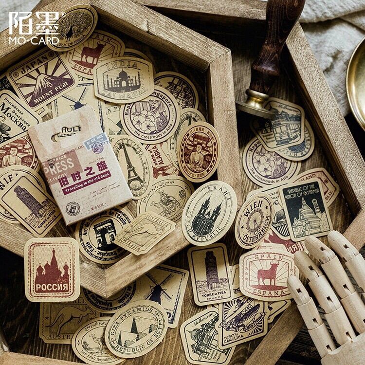 Kimushop-45 sticker tem thư nâu cổ điển