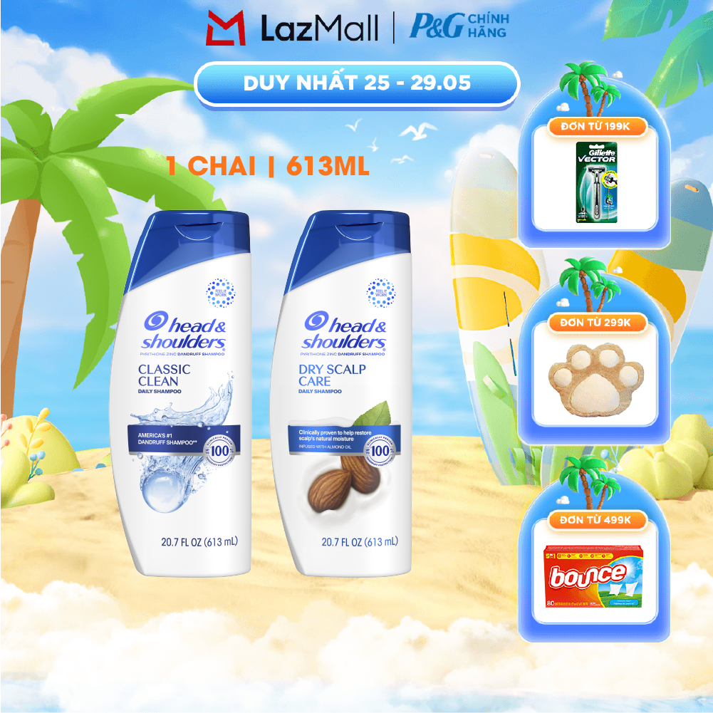 Dầu Gội HEAD  SHOULDERS Nhập Khẩu Mỹ Sạch Gàu Hương Classic Clean/ Dry Scalp care Chai 613ML