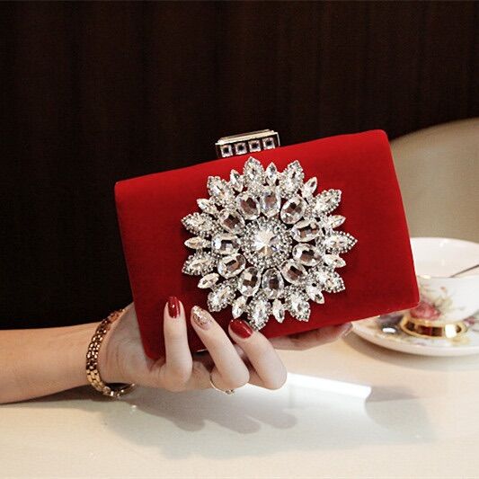 Ví cầm tay - clutch nhung đá pha lê đi tiệc cao cấp, sang trọng
