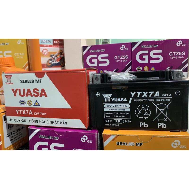 Ắc Quy GS YUASA YTX7A(12v-7ah) Bảo hành 6 Tháng xài cho atila,Shark,Excel,Vespa lx,Fly