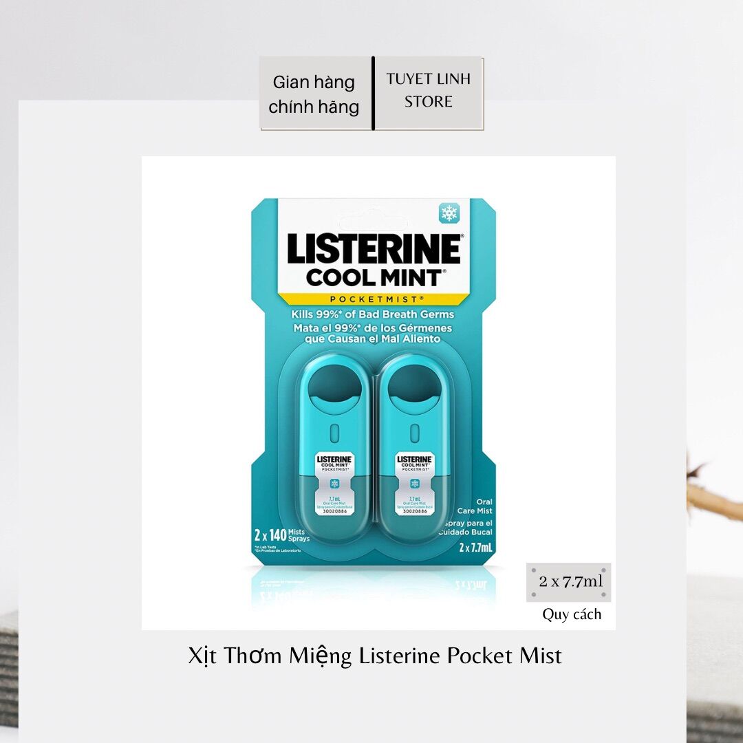 Xịt thơm miệng listerine ngừa sâu răng vượt trội cool mint pocket mist 7.7ml