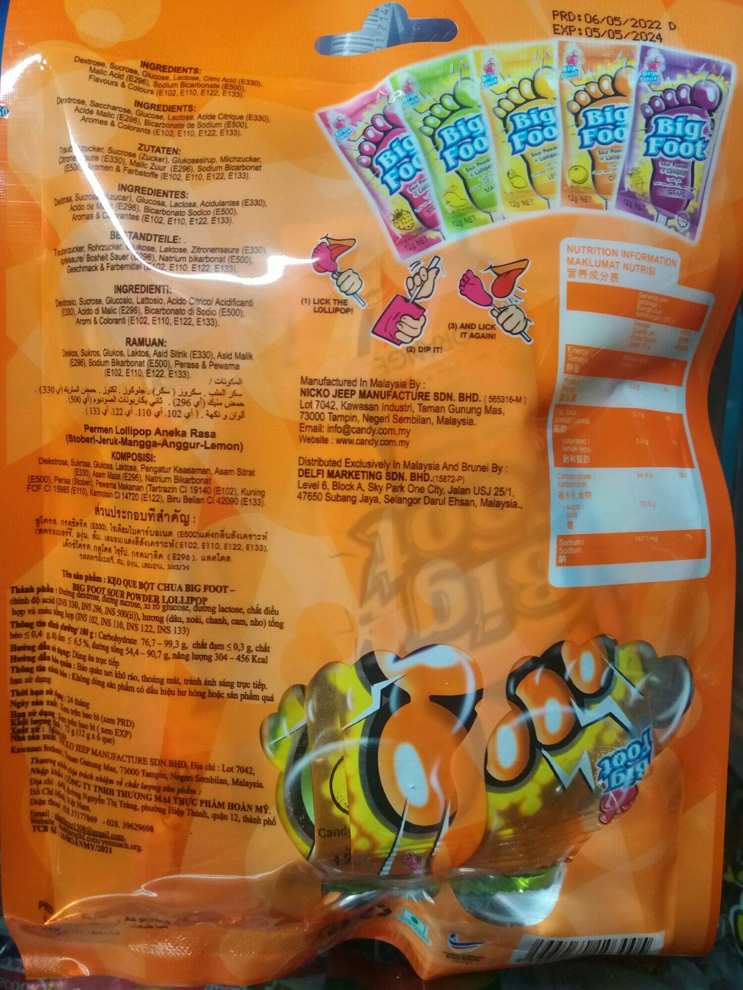Bịch kẹo bàn chân 6 que BIG FOOT