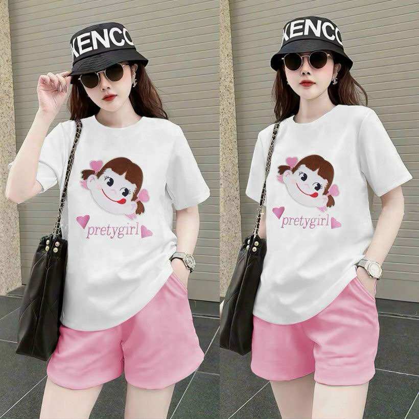SÉT NGẮN THUN COTTON THÊU LOGO BÚP BÊ CAO CẤP
