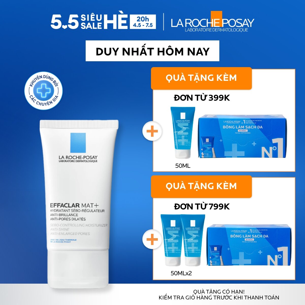 Kem dưỡng cho da dầu giúp kiềm dầu và cải thiện lỗ chân lông Effaclar Mat+ 40ml