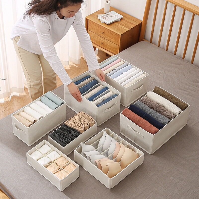 Hộp Đựng Quần Áo Chia Ngăn Vải - Hộp Đựng Đồ 7 Ngăn Và 9 Ngăn Tiện Ích, Gọn Gàng Đa Năng