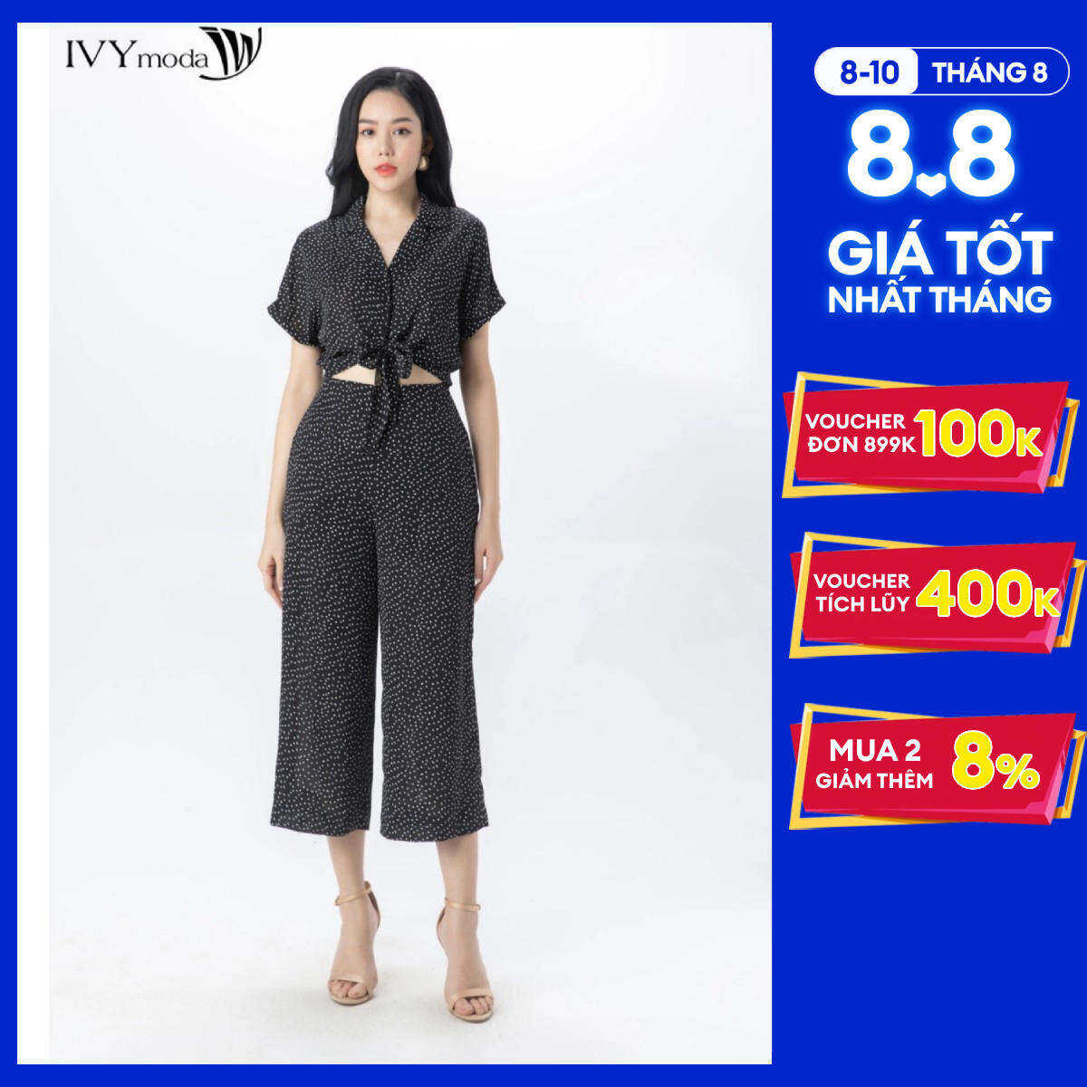 Set lụa áo Croptop và quần suông IVY moda MS 16M7379