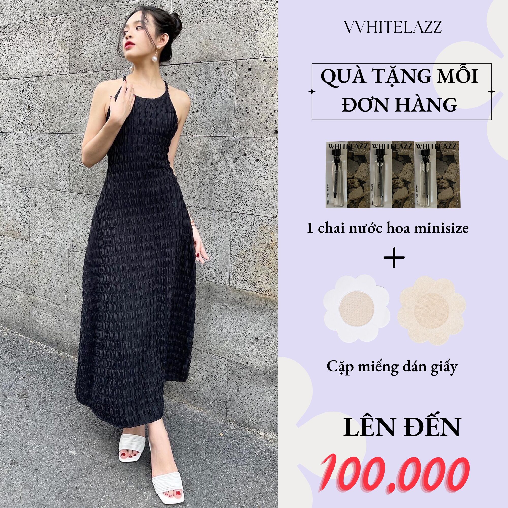 Whitelazz |đầm yếm dài cách điệu lưng - cela halter-neck dress