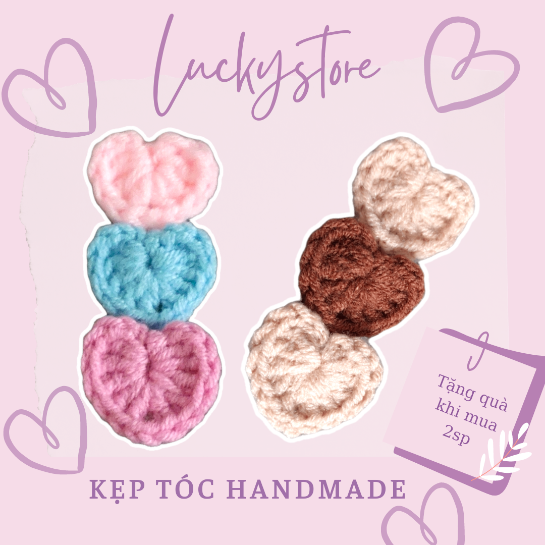 Kẹp tóc len trái tim nhiều màu 6cm