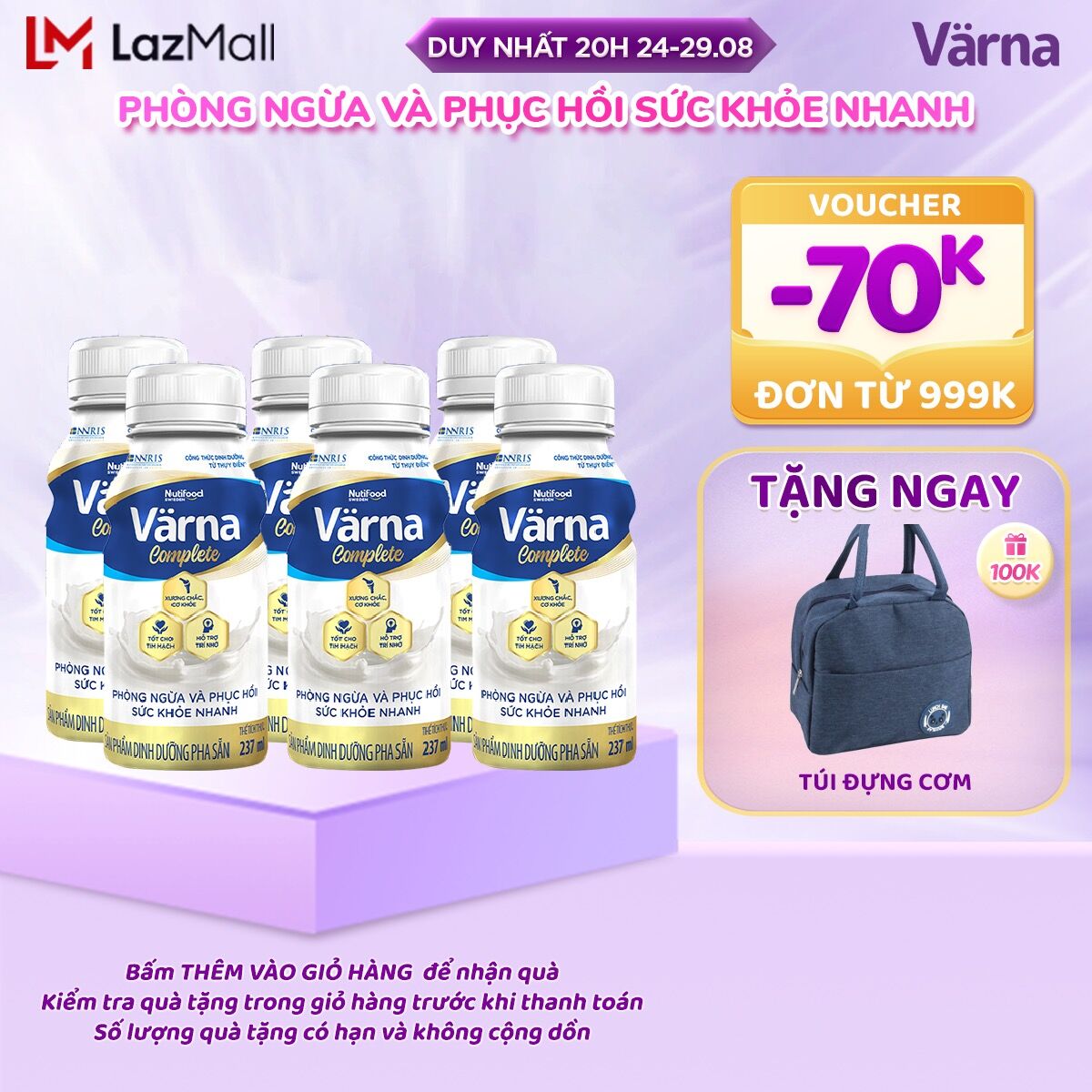 Lốc 6 chai sữa bột pha sẵn Värna Complete/ Diabetes chai 237ml - Phòng ngừa & Phục hồi nhanh - Varna