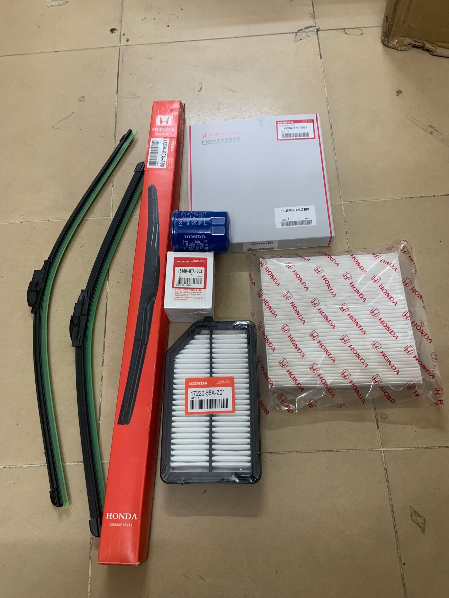 Combo 4 món honda city 2016~2019 lọc gió động cơ 17220-r1a-a01, lọc nhớt 1540-rta-003, loc điều hoà 80292-sbg-w01, gặt mưa honda city 2016 ~ 2019
