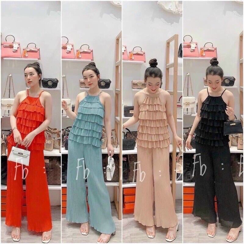 Sét dập ly yếm tầng quần ống rộng-hình thật.
