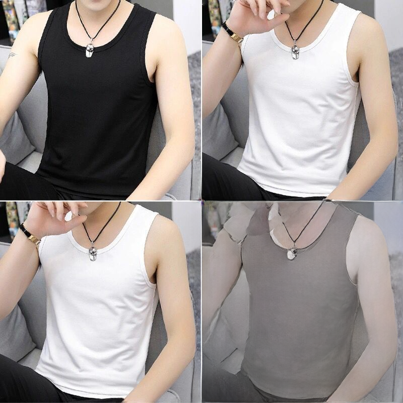 Áo Ba Lỗ Mẫu Mỏng Mùa Hè Áo Mặc Trong Ôm Sát Màu Trơn Cổ Tròn Áo Không Tay Áo Ba Lỗ Thoáng Khí Thường Ngày Tập Gym Thể Thao