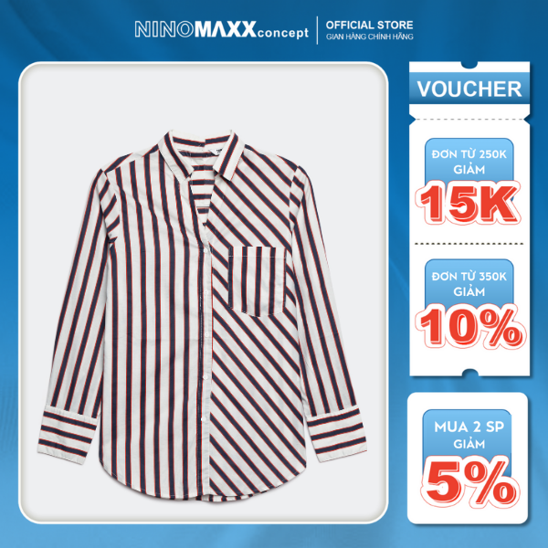 Ninomaxx áo sơ mi nữ kẻ sọc chất cotton 1811060