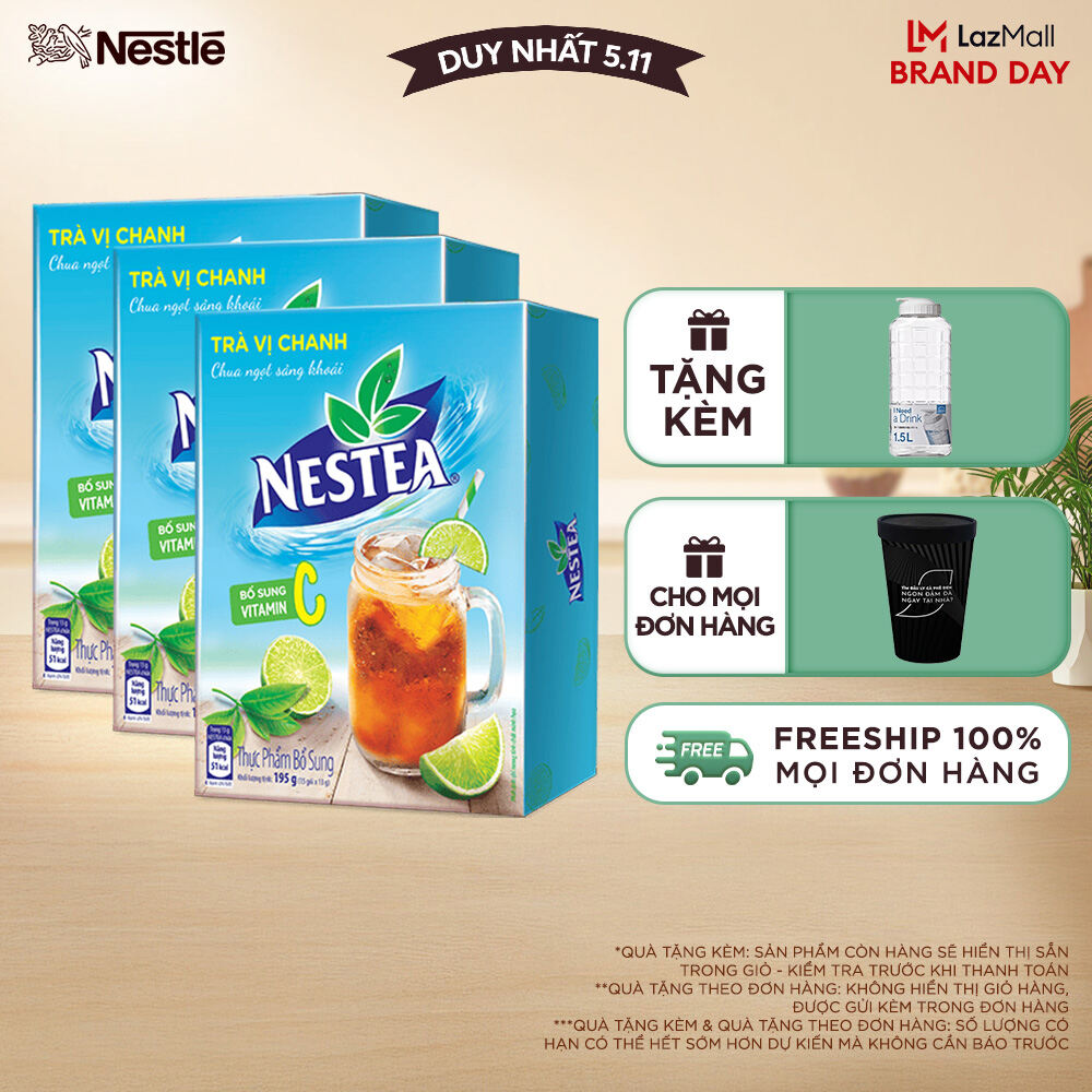 [ƯU ĐÃI THÁNG 11] Combo 3 Hộp Trà vị chanh NESTEA (Hộp 15 gói x 13g)