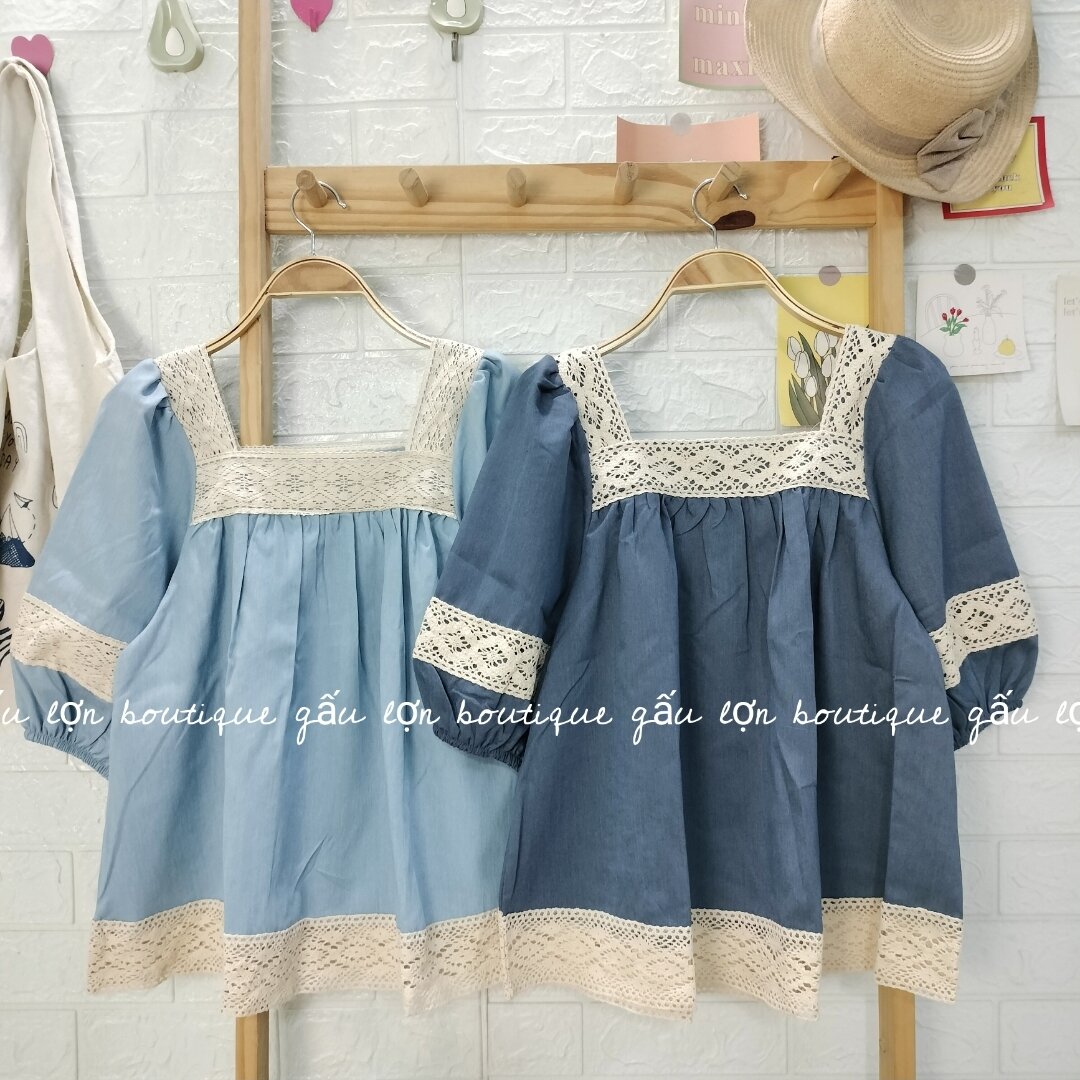 Áo babydoll cổ vuông tay bồng tiểu thư