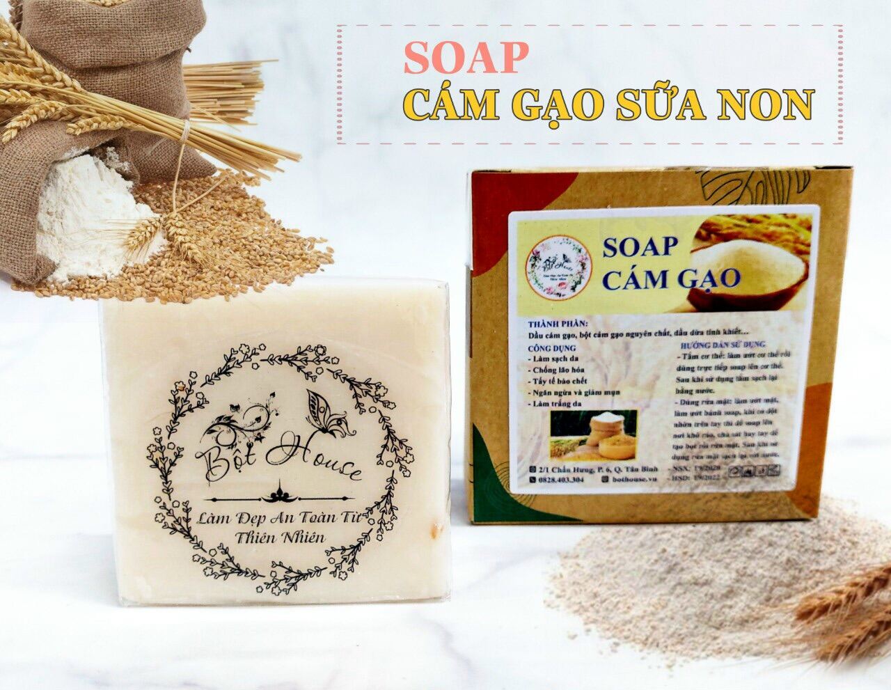 [Hcm](Bộthouse)Soap Gạo Trắng Hồng - Hương Thơm Tự Nhiên