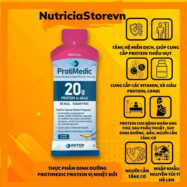 Gói protein protimedic 20g vị nhiệt đới thực phẩm bổ sung dinh dưỡng cho người bệnh và gymer,golfer, người chơi thể thao