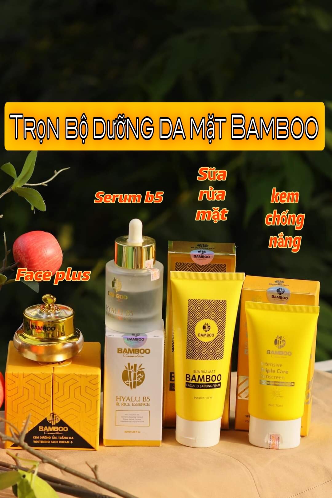 Combo kem face plus, serum b5, kem chống nắng, sữa rửa mặt bamboo