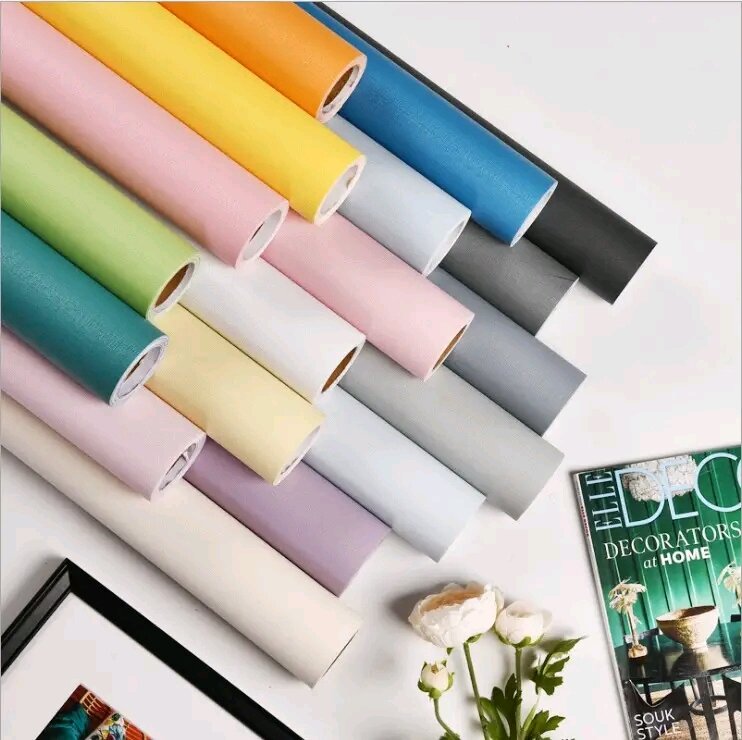 10 mét giấy dán tường đơn sắc có keo sẵn khổ rộng 45cm, nhiều mẫu vân nhám