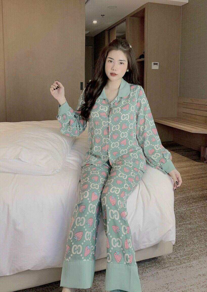 Bộ Lụa Cổ Sen Tay Dài , Đồ ngủ nữ pijama lụa mango mặc nhà dài tay lụa cao cấp dễ thương