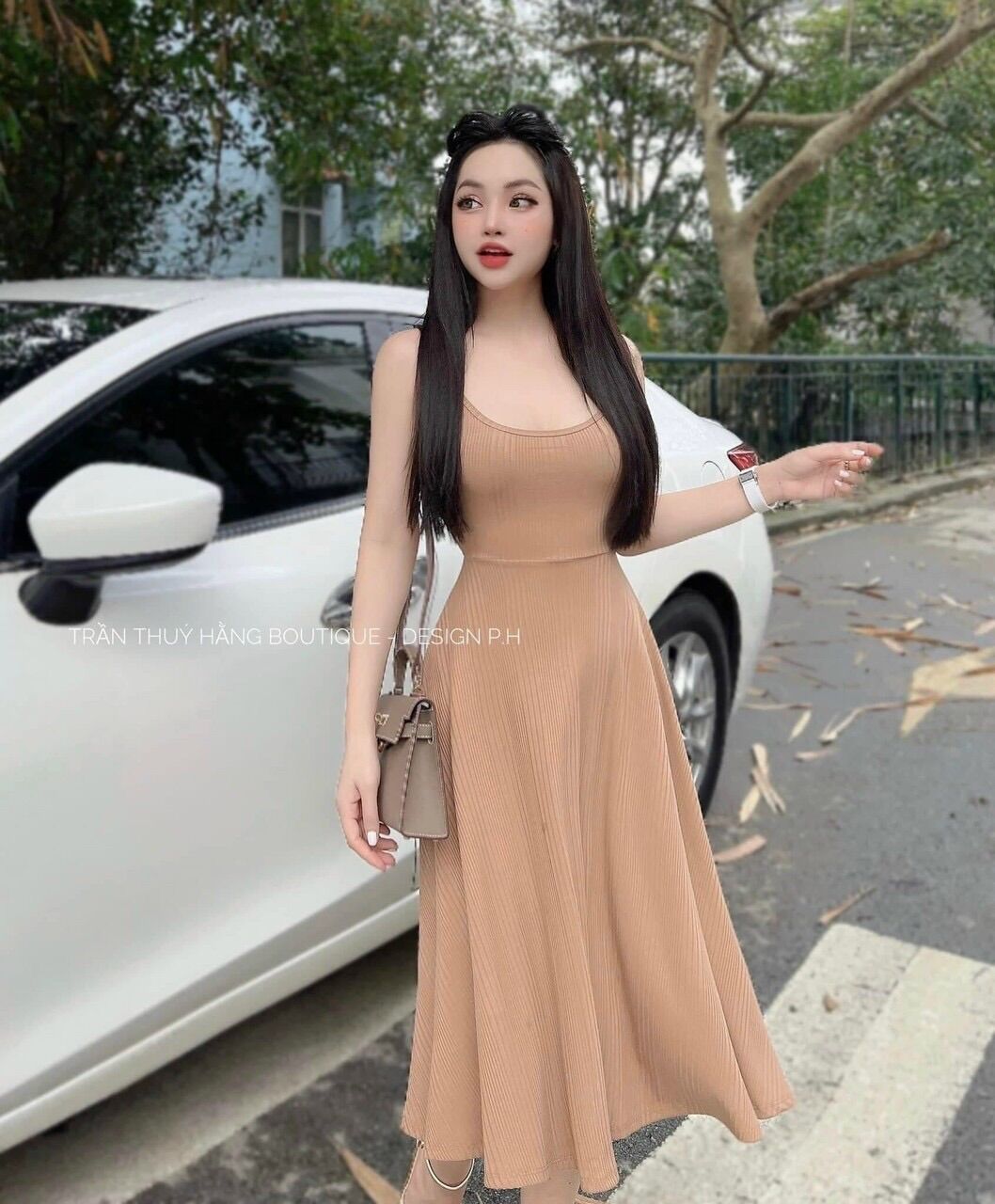 Váy 2 dây dáng dài - Đầm 2 dây chất gân ôm phần trên cực đẹp