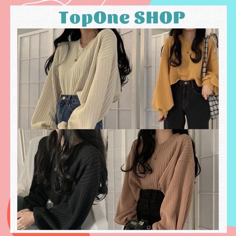 Áo thun , áo kiểu tay bồng cổ tim 3 màu siêu xinh