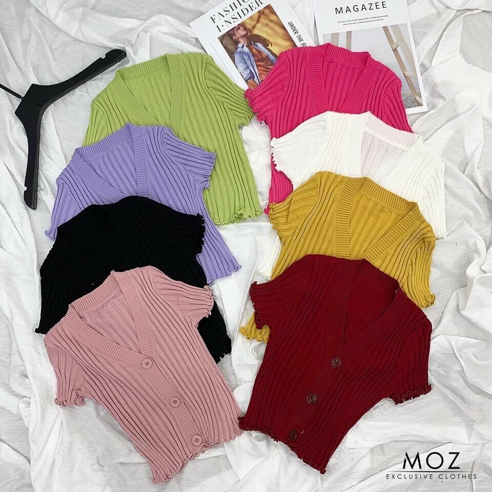Áo len nữ cộc tay cài khuy dáng croptop