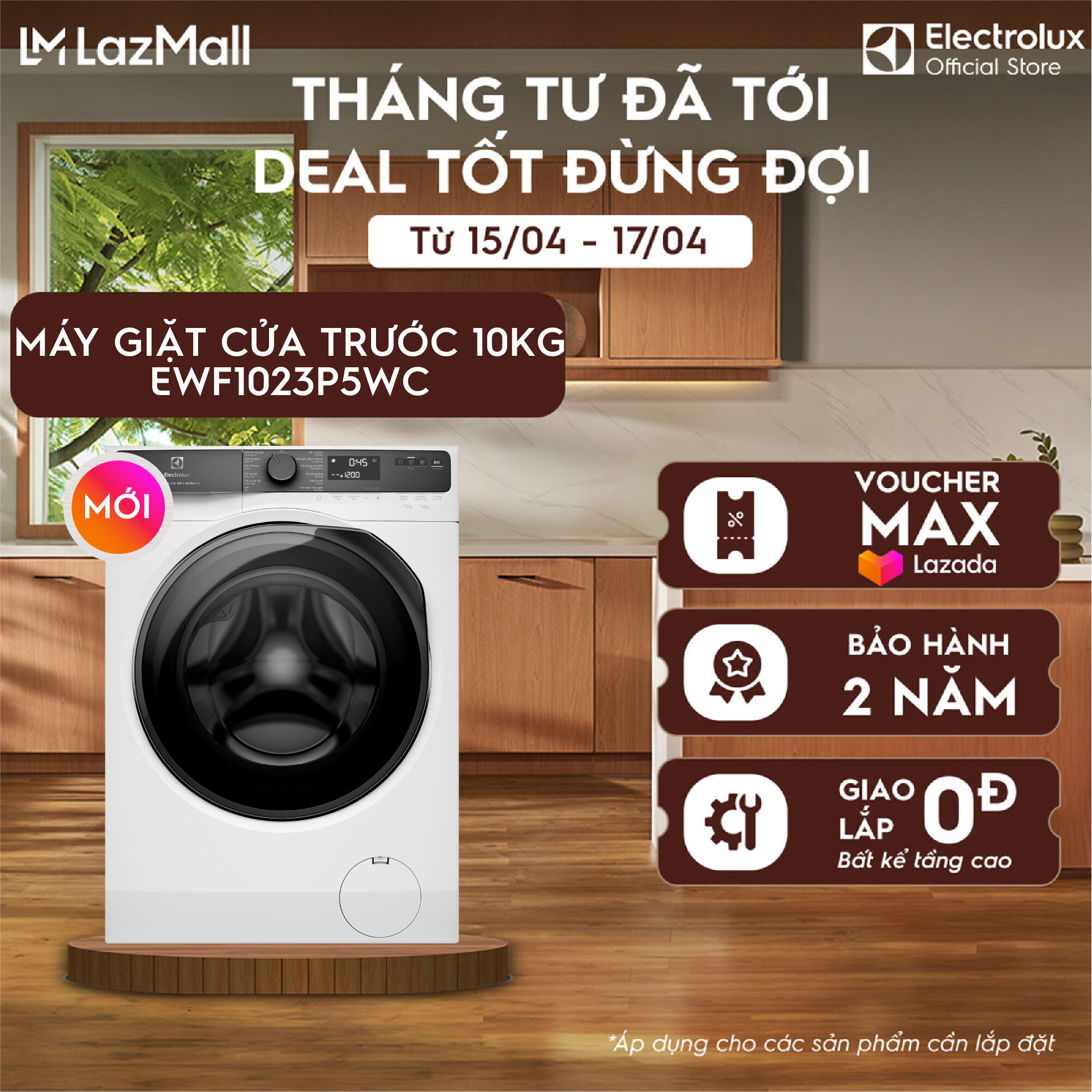 Máy giặt cửa ngang 10KG Electrolux S500 EWF1023P5WC - giặt đẩy tải 45 phút, UltraMix, EcoInverter