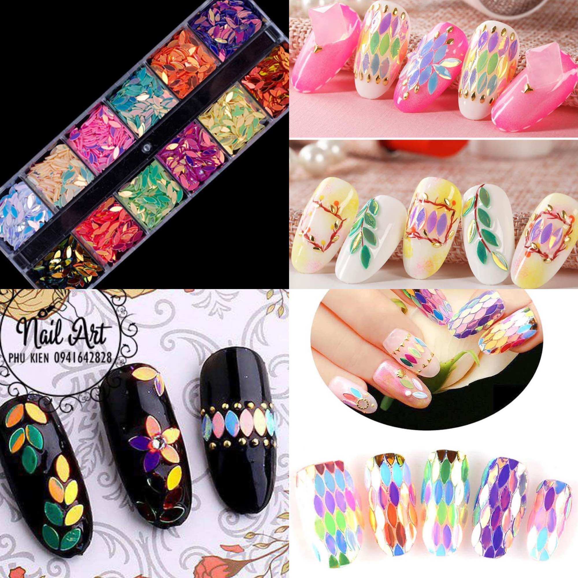 Khay nhũ kim sa hình lá trang trí nail siêu đẹp