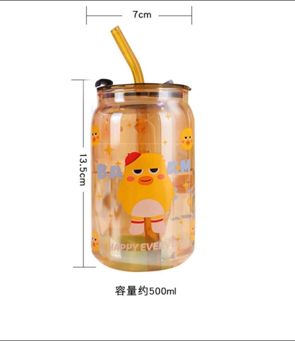 Ly thủy tinh có nắp kèm ống hút