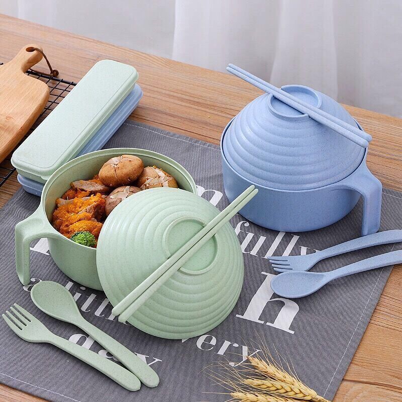Set tô muỗng đũa lúa mạch cho văn phòng - set ăn mì tiện lợi 5 món