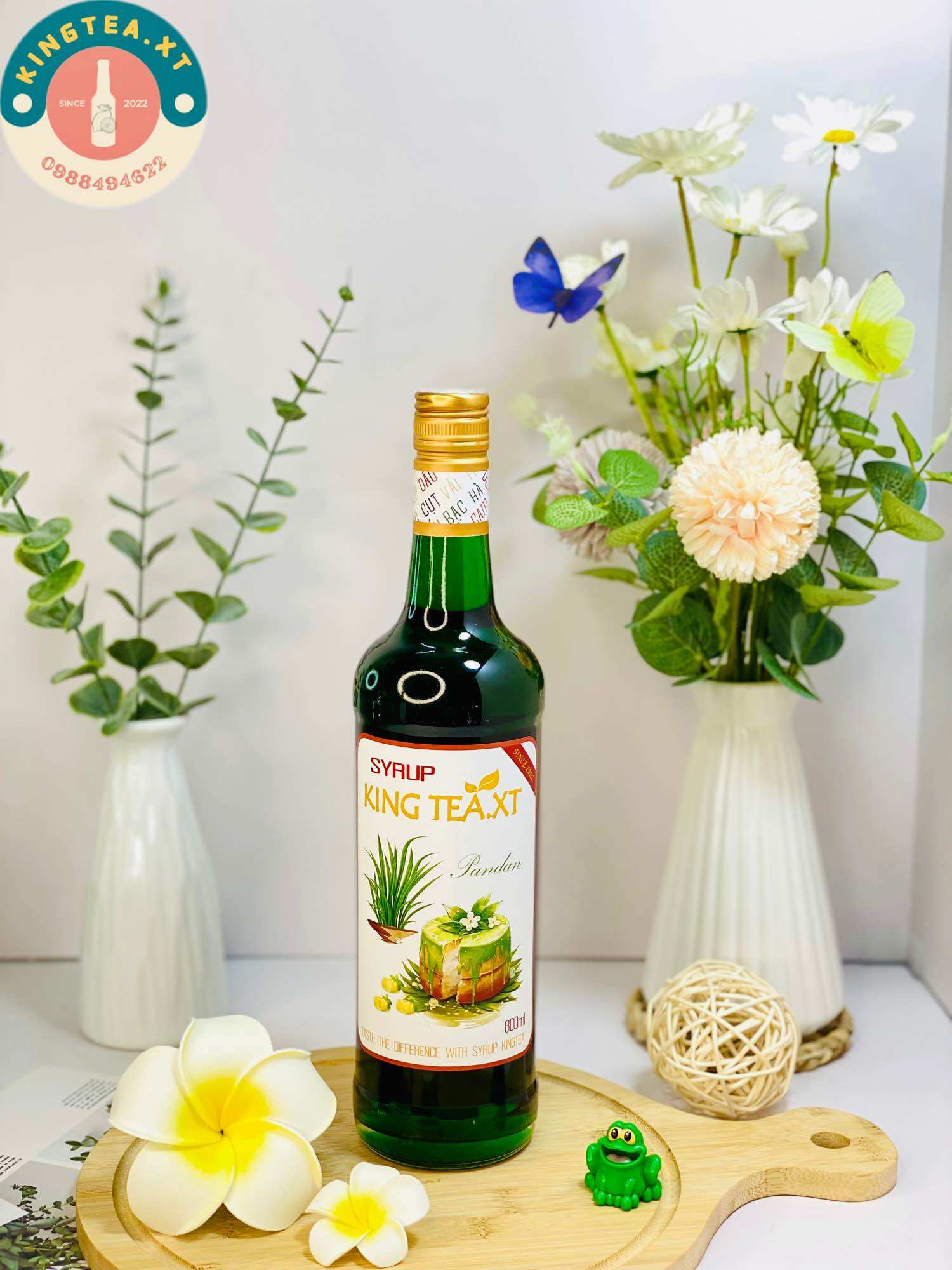 Syrup lá nếp pha chế kingtea.xt-chai thủy tinh 800ml