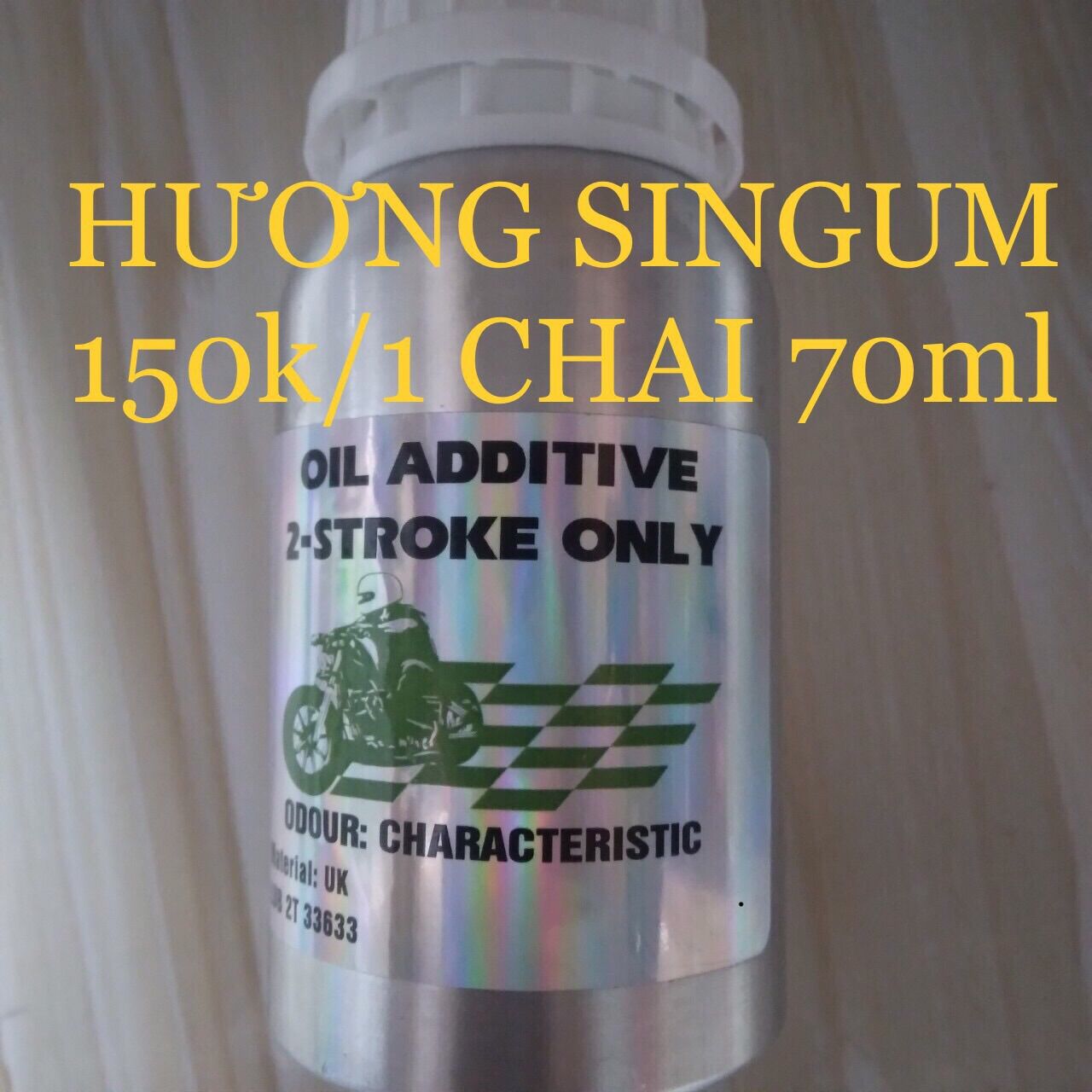 Phụ gia tính dầu thơm 2t chai nhôm 70ml.mùi singum thơm cực chất,thơm quyếm rủ.hàng chính hãng