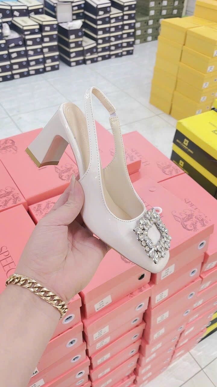 Giày cao gót đính đá vuông 7cm