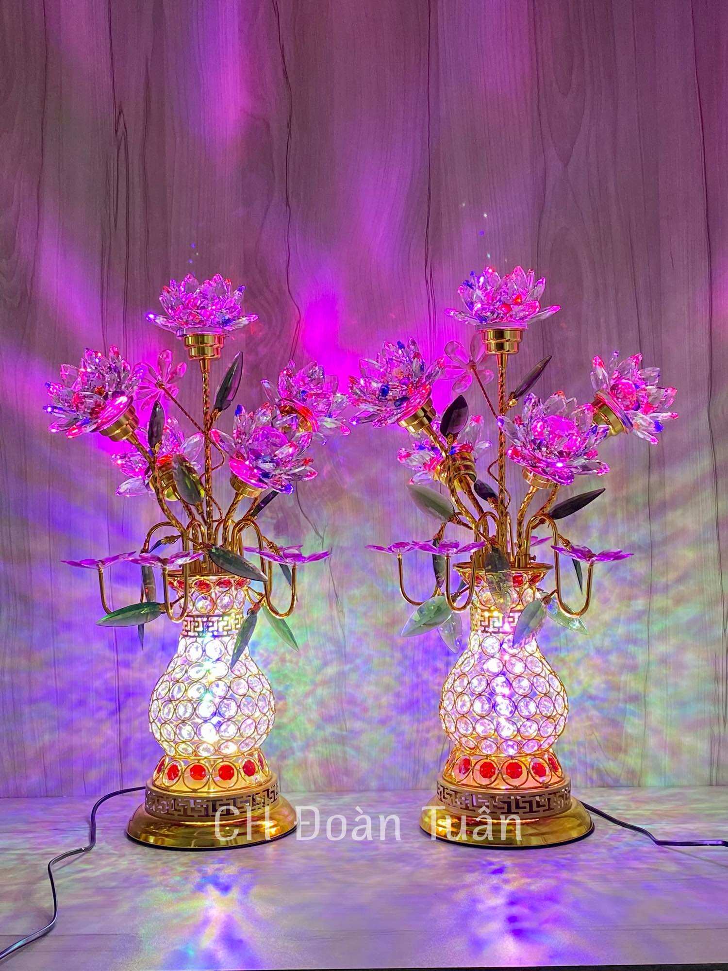 đèn thờ bình bông pha lê cao cấp - đèn bình 5 bông pha lê