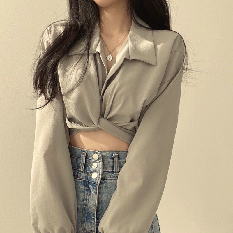 Áo sơ mi lụa croptop cách điệu siêu xinh dành cho phái nữ