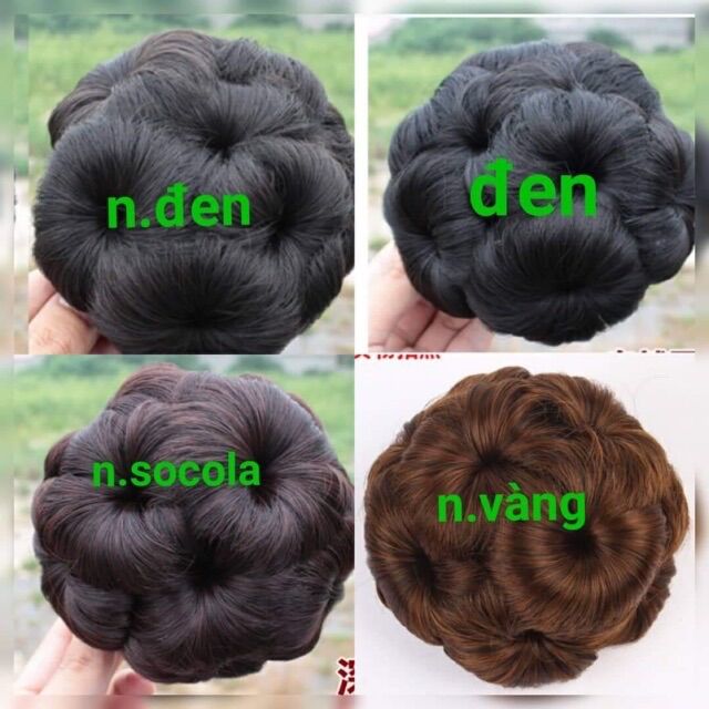 Tóc giả búi trung niên hoa trà ❇️